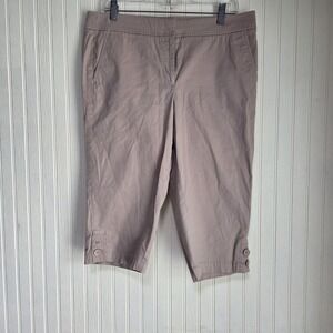 Talbots Pedal Pusher Pants Womens 12P Beige Twill Stretch Button Hem Casual